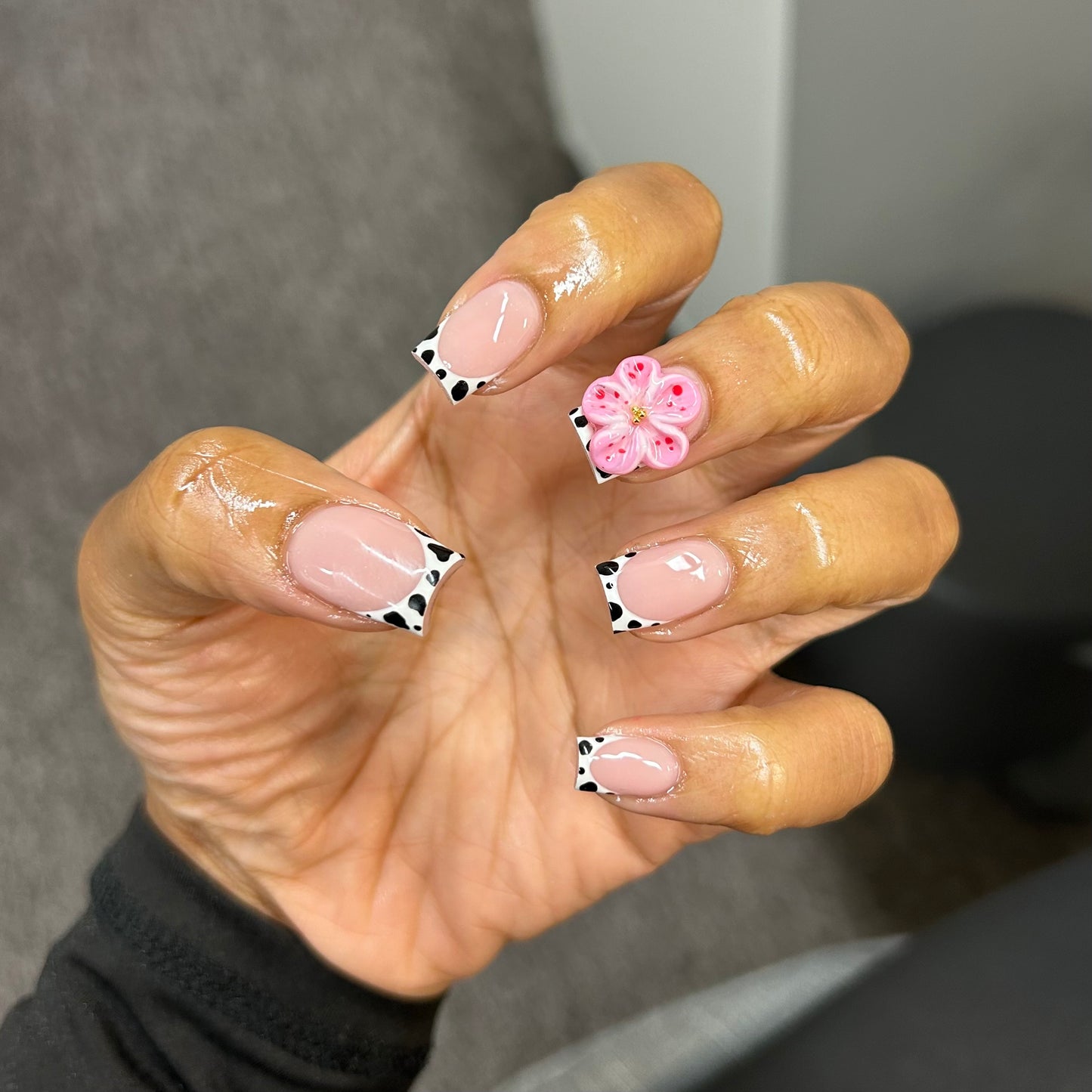 Acrylic extensions with unique nail design created in London studio.