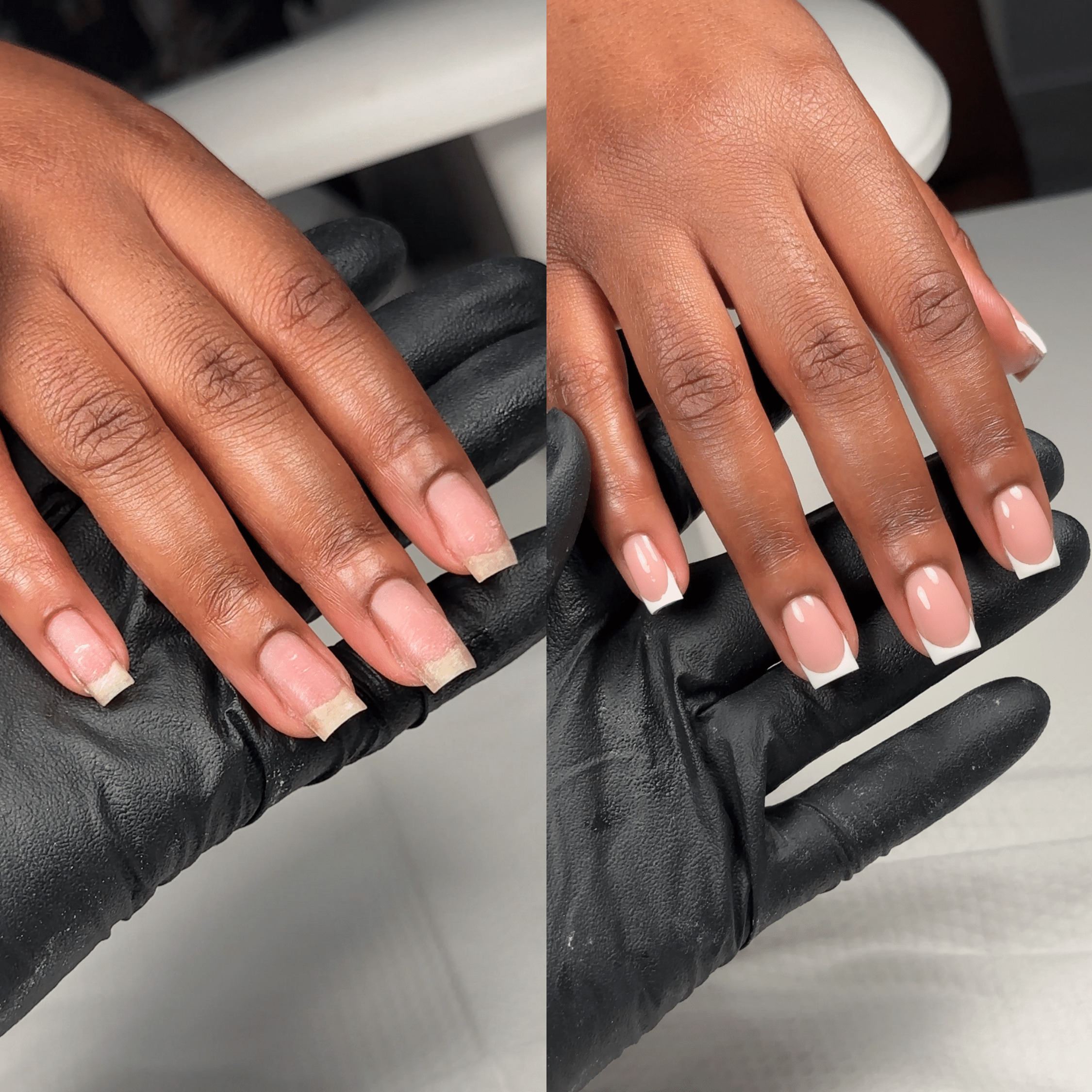 Neutral BIAB French manicure with clean cuticle prep, London.